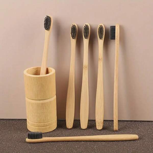 6 Pcs Bamboo Toothbrush, -Friendly Manual Wooden Handle Toothbrushes With Soft Bristles For Sensitive Teeth Gums, For Deep Cleaning Oral Care At Home For Daily Life Traveling & Hotel Use Home Bathroom Decor Fall Decor Back To School