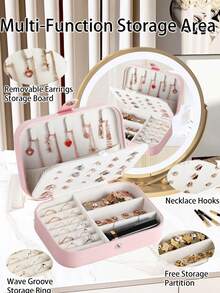 1入珠寶收納盒,珠寶整理盒,pu皮革禮品盒,適用於戒指,耳環,項鍊,手鍊,指甲油,化妝品,家居和旅行 - 彩色 - 查看 7