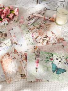 50入組浪漫花海主題紙張套裝,適用於花卉主題日誌、diy禮品包裝 - 彩色 - 查看 4