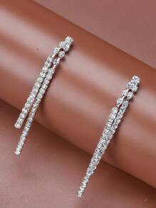 Fashionable Rhinestone Embellished Long Earrings For Women