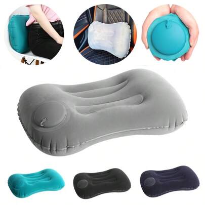 1 chiếc gối bơm hơi đa năng màu xám dùng khi đi du lịch, ở nhà, đi làm và cắm trại - Gối cổ có thể gập lại và di động, kiểu bấm, cho giấc ngủ thoải mái ở bất cứ đâu, đồ dùng nghỉ ngơi khi đi du lịch, đồ dùng du lịch, trợ giúp giấc ngủ, phụ kiện kỳ nghỉ, đồ ngủ thoải mái khi đi du lịch, cắm trại, phụ kiện văn phòng, máy bay du lịch