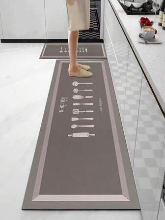 高端廚具圖案的一塊矽藻土廚房墊，輕奢風格，具有緩衝、防疲勞和吸水功能，快速乾燥防滑，具有簡單的矽藻土軟橡膠墊設計，適用於廚房、浴室、入口大廳、洗衣房等地方，裝飾房間