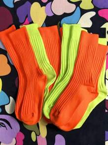 1/4 双装橙色时尚运动袜，中筒袜，及膝袜，男女通用，情侣袜，船袜，适合春、夏、秋季穿着，双层针织工艺，舒适透气，宽松版型
