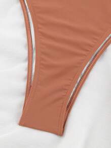 Đồ bơi Polovedo chính thức gợi cảm cổ chữ V đơn sắc chắp vá - Màu Khaki - Xem 5