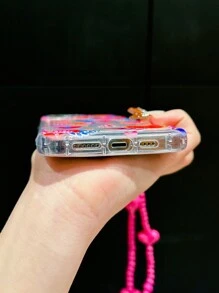 日韓風格愛心印花tpu防震殼,配有粉色愛心手環,兼容iphone - 無色 - 查看 3