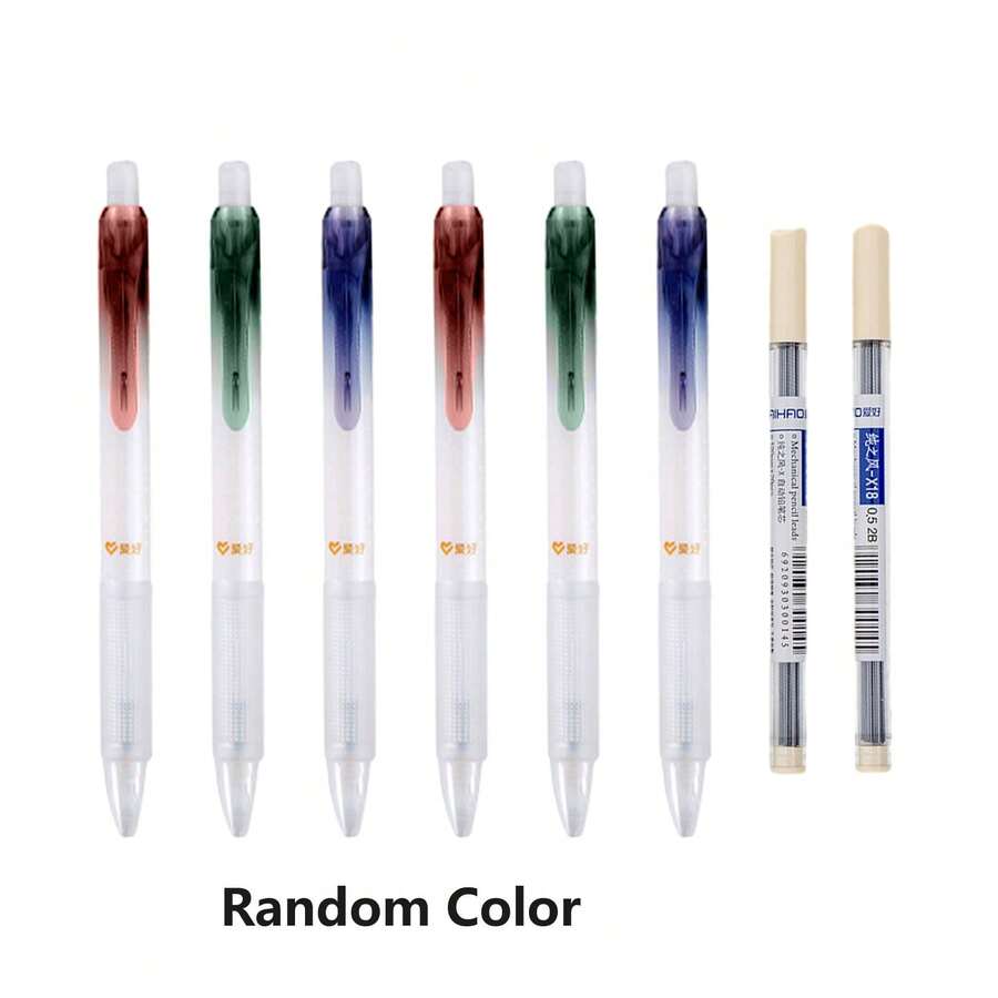 6入隨機顏色0.5mm和0.7mm機械鉛筆,配有便攜式橡皮筆組和2盒0.5mm和0.7mm鉛筆芯套裝,供學生書寫、繪畫、素描使用 - 彩色 - 查看 1