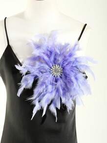 1 chiếc trâm cài áo/ghim cài áo hình lông vũ và hoa đính đá quý giả thời trang dành cho nữ thích hợp cho biểu diễn trên sân khấu, tiệc tùng, v.v. Ngày lễ tình nhân - lông hồng - Xem 16