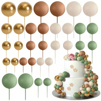 10 Pièces Sage Green Brown Cake Topper Des Billes De Mousse Dorées Bricolage Pour Décorer Des Gâteaux De Fête D'anniversaire Ou De Baby Shower