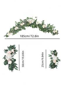 3Pcs/Set Artificial Eucalyptus Willow Garland With Flowers 1Pc 6FT With Wedding Arch Flowers Floral 2Pcs Swag Arrangements, Wedding Table Garland With Flowers Handcrafted Wedding Centerpieces Table Runner Swag For Rehearsal Dinner Bridal Shower Outdoor Decor - 白色 - 查看 4