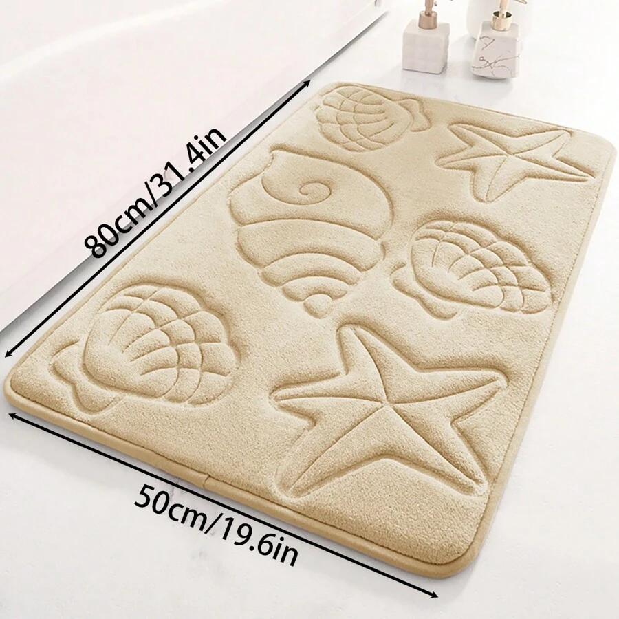 1pc Heavy Duty Memory Foam Bathroom Mat, Seashell & Starfish Design