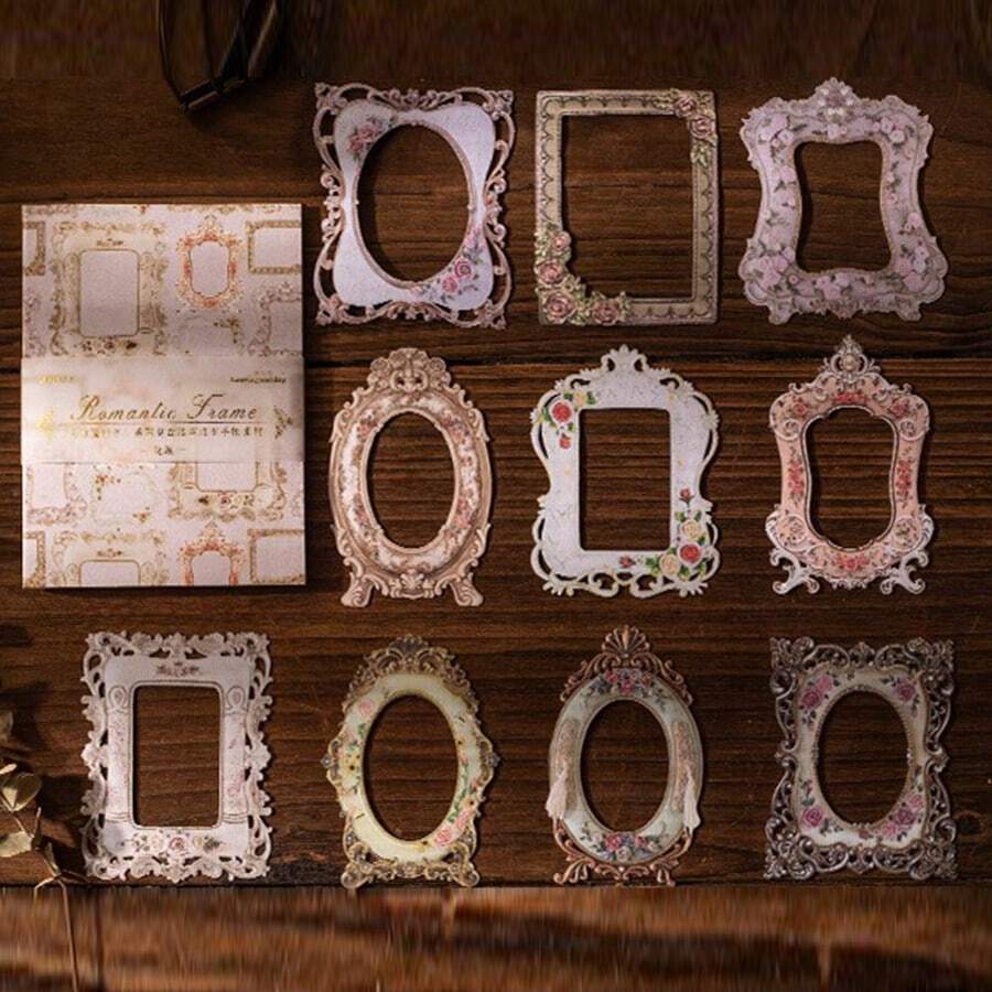 20張復古中空邊框日記寫作紙張裝卡，日記裝飾相框，不黏材質紙張適用於DIY日記寫作 - 彩色 - 查看 1