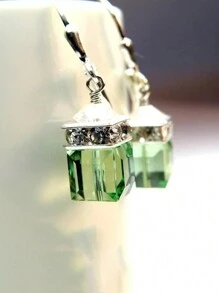 1pair Fashionable Square Shaped Crystal Dangle Earrings, Perfect For Wedding Party Festival, Gift For Women/Girls