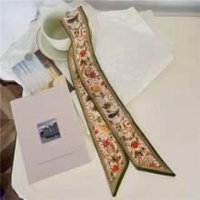 1入韓式時尚絲質女士圍巾，適用於春秋季，可以用作頭帶、裝飾、長薄腰帶或手提包帶，優雅時尚 - 銅色 - 查看 10