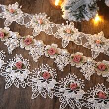 0.5 Yard Flower Pearl Beads Lace Trim Embroidered Applique Ribbon For Sewing, Wedding Dress, Clothes Decoration