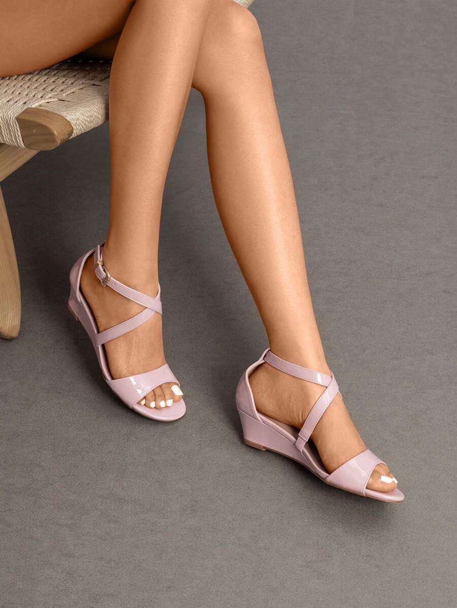 Women Wedge Sandals Adjustable Ankle Strap Open Toe Platform Low Wedge Work Valentine's Day Wedding Party Dating Prom Pump Wedge Sandals - 杏色 - 查看 1
