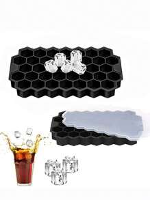 1pc Silicone Ice Cube Mold With Clear Silicone Lid, Creative Honeycomb-Shaped Ice Cube Tray, 37 Grids To Prevent Dust/ Odor, Easy To Release Ice Cubes, Suitable For Household Refrigerator Ice Box - Black - View 5