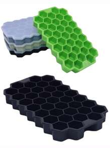 1pc Silicone Ice Cube Mold With Clear Silicone Lid, Creative Honeycomb-Shaped Ice Cube Tray, 37 Grids To Prevent Dust/ Odor, Easy To Release Ice Cubes, Suitable For Household Refrigerator Ice Box - Black - View 3