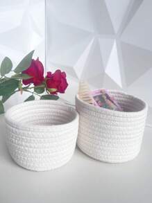 1入裝繩編收納籃,手工編織收納箱,可用於擺放桌上的鑰匙、錢包和小物品 - 白色 - 查看 4