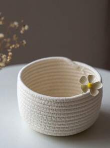 1入裝繩編收納籃,手工編織收納箱,可用於擺放桌上的鑰匙、錢包和小物品 - 白色 - 查看 3