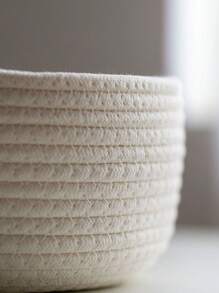 1入裝繩編收納籃,手工編織收納箱,可用於擺放桌上的鑰匙、錢包和小物品 - 白色 - 查看 6