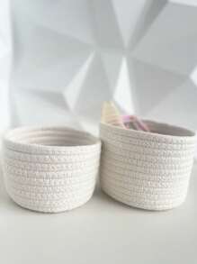 1入裝繩編收納籃,手工編織收納箱,可用於擺放桌上的鑰匙、錢包和小物品 - 白色 - 查看 5
