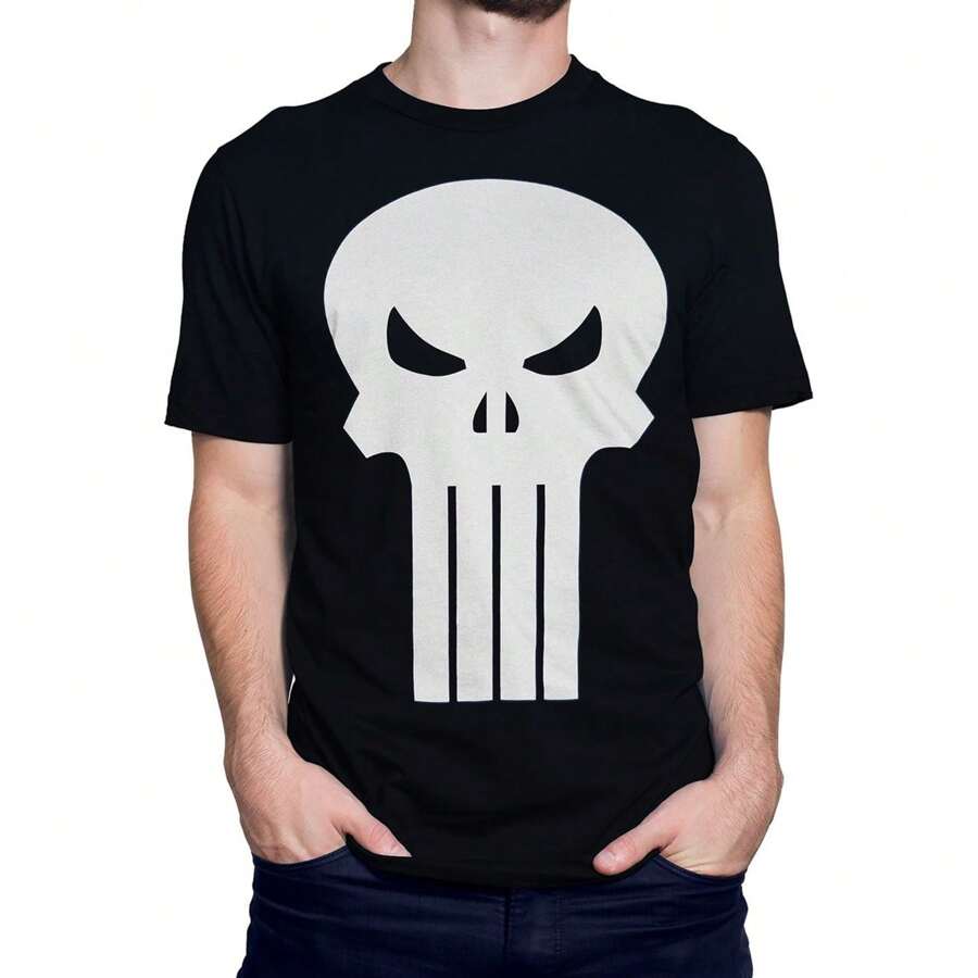 Marvel Punisher White Skull T-Shirt - Black - View 1