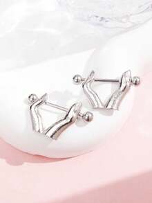 1pair Fashionable Stainless Steel Nipple Rings Finger Rings Piercing Skin Jewelry For Women - Multicolor - View 2