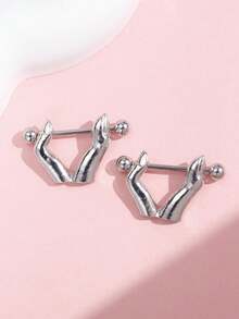 1pair Fashionable Stainless Steel Nipple Rings Finger Rings Piercing Skin Jewelry For Women - Multicolor - View 3