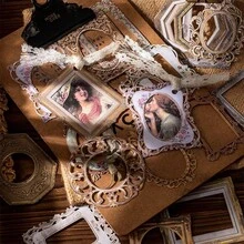 20張復古中空邊框日記寫作紙張裝卡，日記裝飾相框，不黏材質紙張適用於DIY日記寫作 - 彩色 - 查看 6