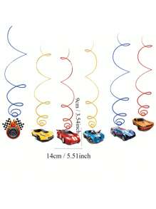 6pcs Race Car Party Hanging Swirls Decorations, Checkered Flags Racing Birthday Party Foil Ceiling Decor For Men Race Fans Birthday Party Shower Supplies - Red - View 4