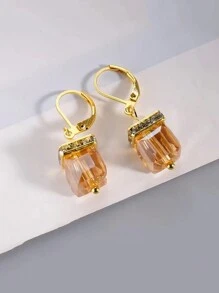 1pair Fashionable Square Shaped Crystal Dangle Earrings, Perfect For Wedding Party Festival, Gift For Women/Girls