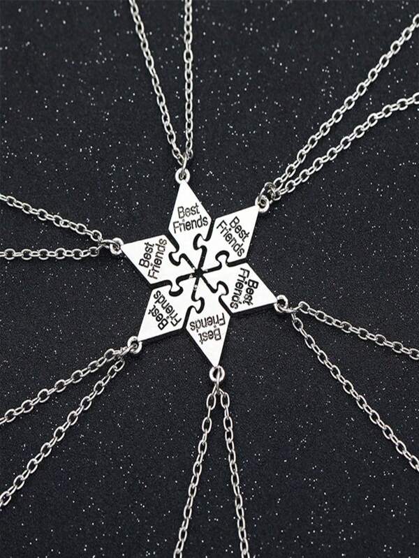 Conjunto De 6 Peças Colar Com Pingente De Letras Prateadas Da Moda Para Melhores Amigas, Presente Feminino