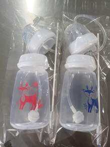 1pc 5oz/150ml Hands-Free Normal-Neck Blue Baby Bottle Set With Straw Brush, Self-Feeding Pp Feeding Bottle, For Christmas