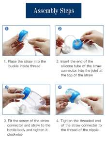 1pc 5oz/150ml Hands-Free Normal-Neck Blue Baby Bottle Set With Straw Brush, Self-Feeding Pp Feeding Bottle, For Christmas