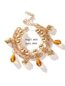 1pc Heart Shaped Sphere & Gold-Colored Chain Women's Bracelet, & Personalized Daily Wear - Multicolor - View 5