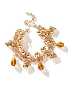 1pc Heart Shaped Sphere & Gold-Colored Chain Women's Bracelet, & Personalized Daily Wear - Multicolor - View 3