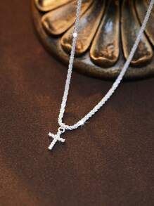 SYMFNY [Valentine's Day Gift] 925 Silver Zirconia Cross Pendant Necklace For Women, Unique Design Clavicle Chain, Luxury Gift For Girlfriend, Birthday, Date Jewelry
