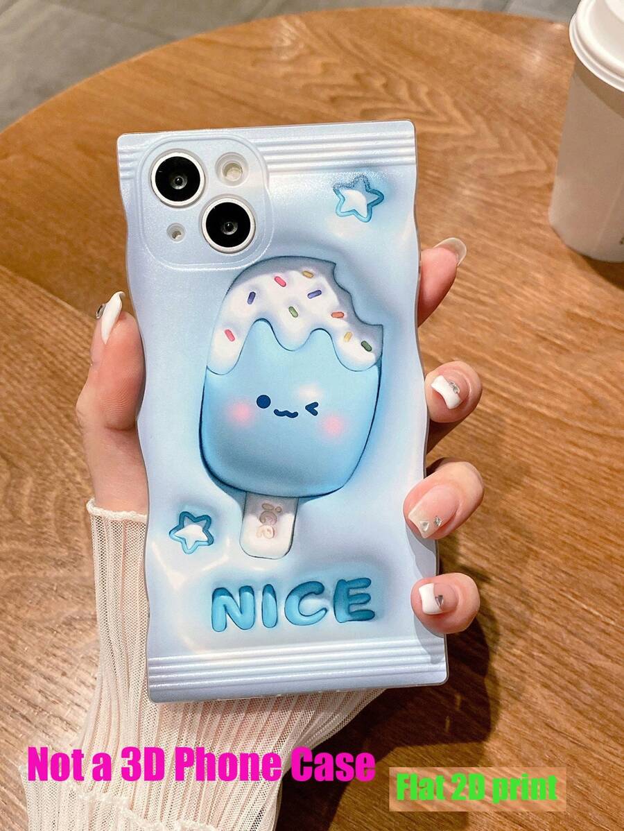 藍色有趣的1入組TPU扁平2D印刷糖果冰淇淋圖案手機殼，適用於 iPhone11 12 13 14