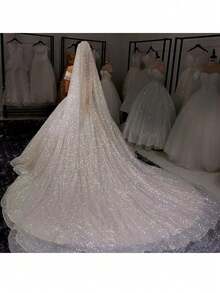 1 Pc Women 1 Tier Long Cathedral Length 3M Glitter Tulle Wedding Bridal Veil With Metal Comb For Wedding Party White Ivory Champagne Fall Clothes For Women - Multicolor - View 2