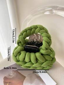 女士手提包，钩编，纯色，手工制作，镂空设计，时尚简约，适合外出购物。 - 綠色 - 查看 5