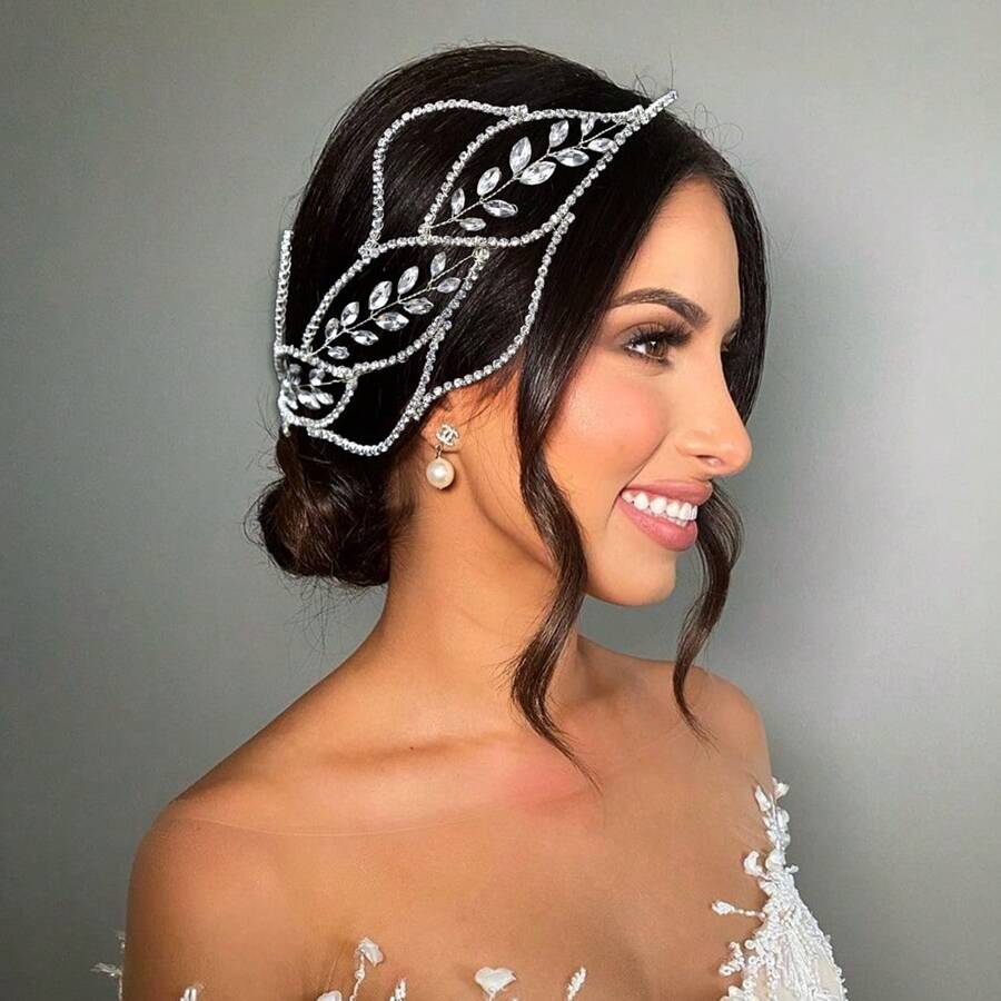 A Water Drop Rhinestone Bridal Decoration Hair Band Valentine's Day Accessories - Silver - View 1