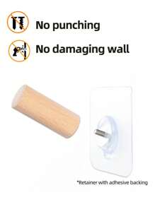 meike 2個無螺絲木製掛勾，自粘貼背衣架，非常適合掛衣服和帽子，不需鑽孔壁掛，無殘留物，可強力承重達4公斤。適用於臥室、廚房、客廳。可黏貼於門牆上，掛衣服和袋子。 - 杏色 - 查看 3