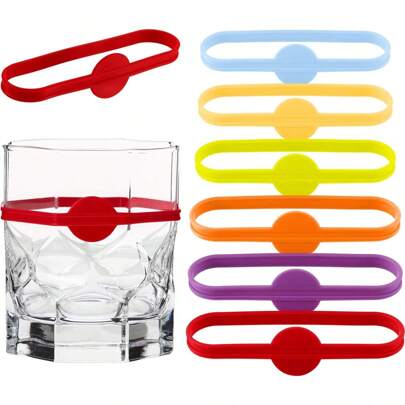 6 Pieces Drink Markers, Glass Cup Glass Bottle Strip Tag Marker, Silicone Drink Markers Glass Charms Markers Tags For Cups Dentification, Glass Party Solution For Guest, For Outdoor, Camping