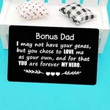 1pc Bonus Dad Metal Engraved Wallet Card Expressing Love Gift For Birthday Father Step-Dad - Black and White - View 2
