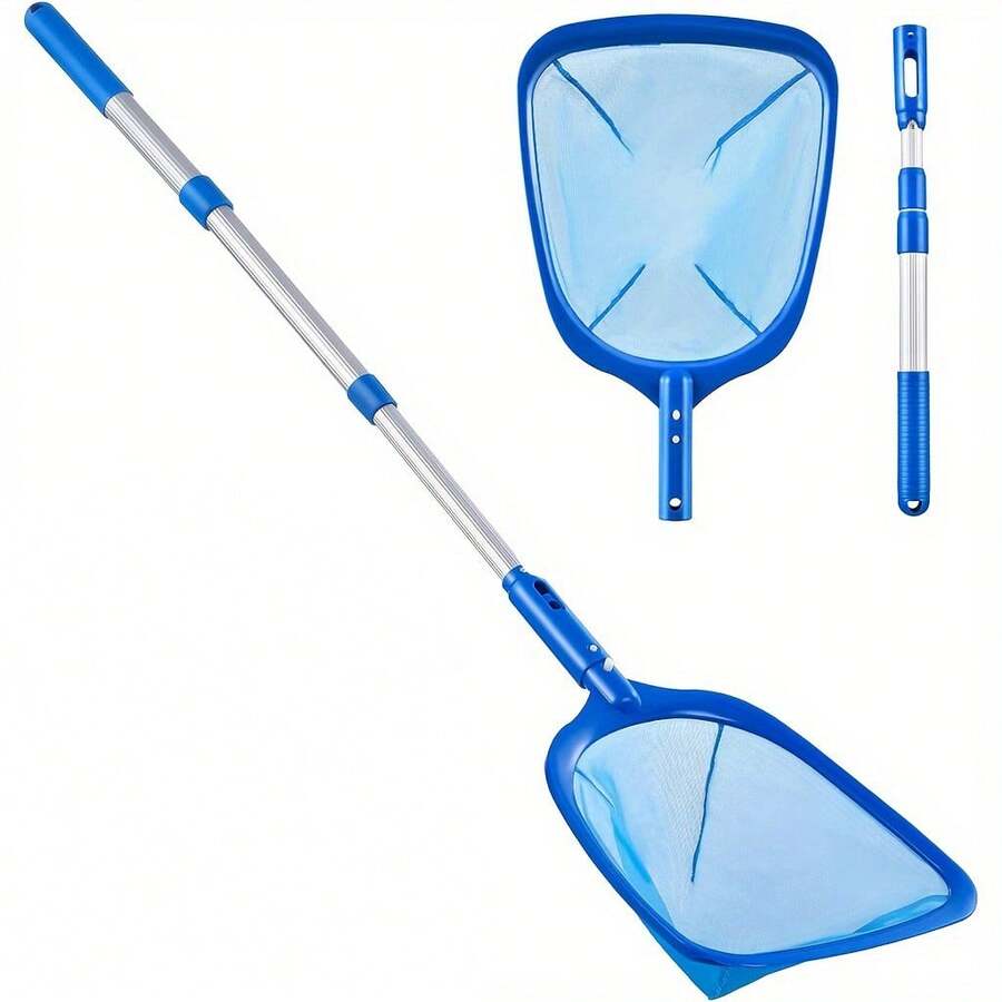 1 Set Pool Skimmer Net With 3 Section Telescopic Pole, Leaf Skimmer Mesh Rake Net For Spa Pond Swimming Pool, Pool Cleaner Supplies And Accessories - Blue - View 1