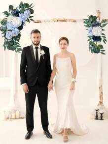 3Pcs/Set Artificial Eucalyptus Willow Garland With Flowers 1Pc 6FT With Wedding Arch Flowers Floral 2Pcs Swag Arrangements, Wedding Table Garland With Flowers Handcrafted Wedding Centerpieces Table Runner Swag For Rehearsal Dinner Bridal Shower Outdoor Decor - Baby Blue - View 3