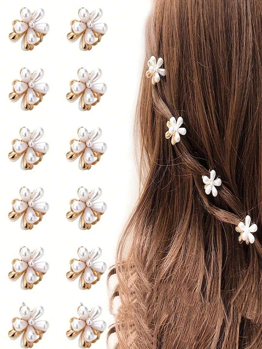 4入組復古珍珠花髮夾,甜美迷你髮夾 - 彩色 - 查看 1
