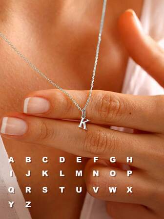 FOREVER QUEEN Collar Apilable Con Colgante De Letra Inicial De S925 Plata Esterlina Con Baño De Oro Blanco Y 26 Letras Inglesas De A-z Para Mujeres Y Niñas Uso Diario