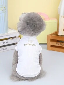 DADAGOU 寵物背心春/夏新款刺繡狗衣服貓咪冰絲t恤休閒背心適用於公母寵物 - 粉色 - 查看 6