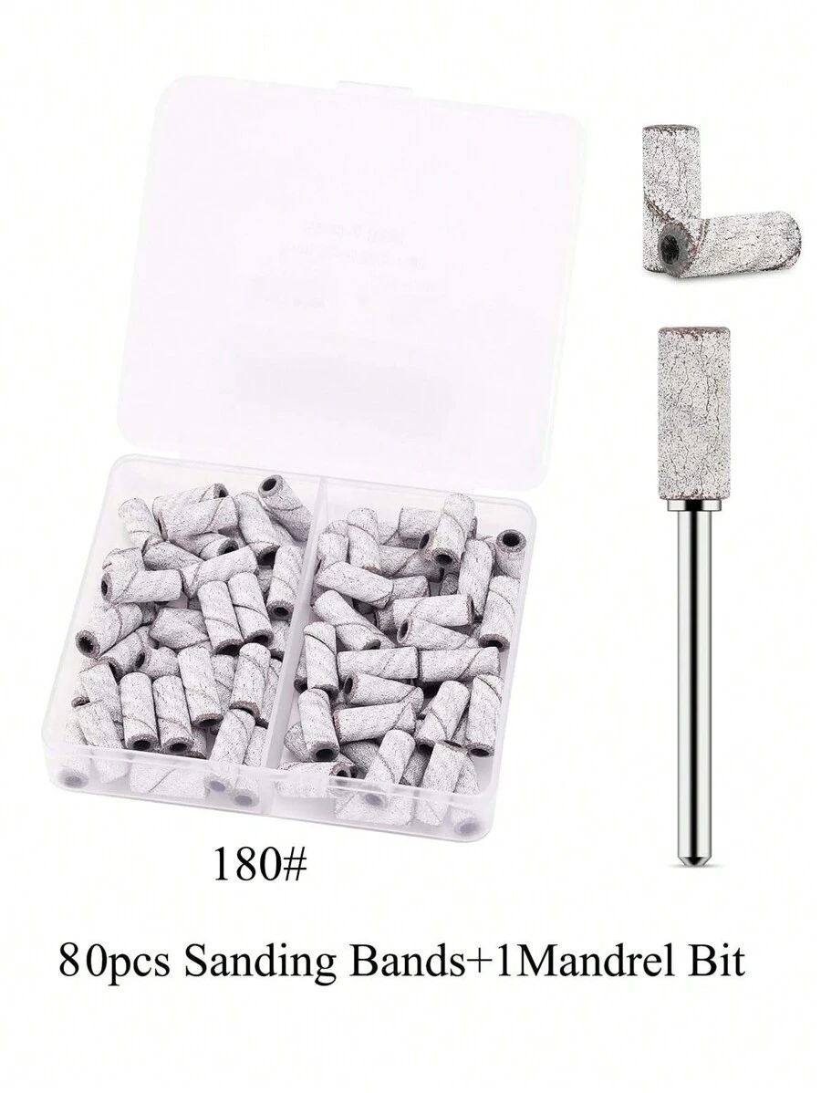 80 miếng băng chà nhám cho máy khoan móng, thiết kế nâng cấp cho giũa móng nhỏ cho mũi khoan 3mm, độ nhám trung bình 180 cho móng acrylic, tẩy gel, tạo hình, làm móng tại tiệm làm móng